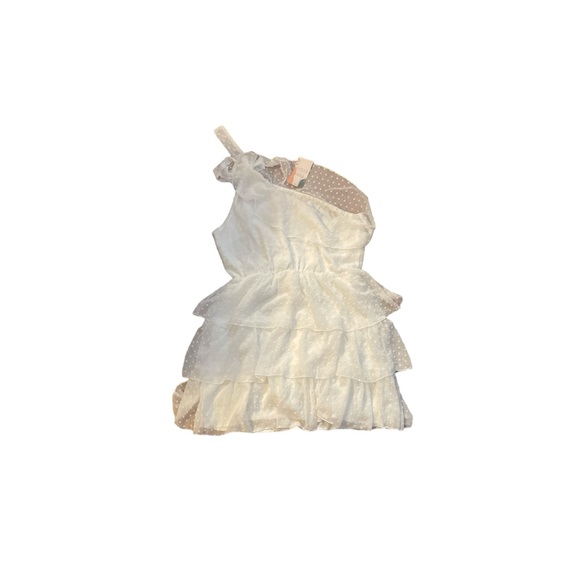 BNWT One Shoulder Dress Swiss Dot Boho High Waist Ruffle Tiered A Line Dress - Picture 6 of 7